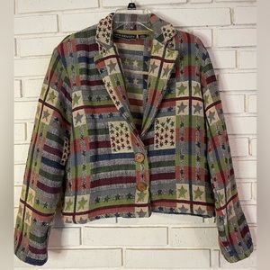 New Identity Patriotic‎ Print TapestryWoven Jacket Petite Medium